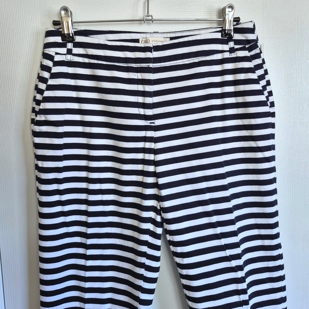 Cato‎ Contemporary black white striped straight leg pants women's 4 - Picture 2 of 10